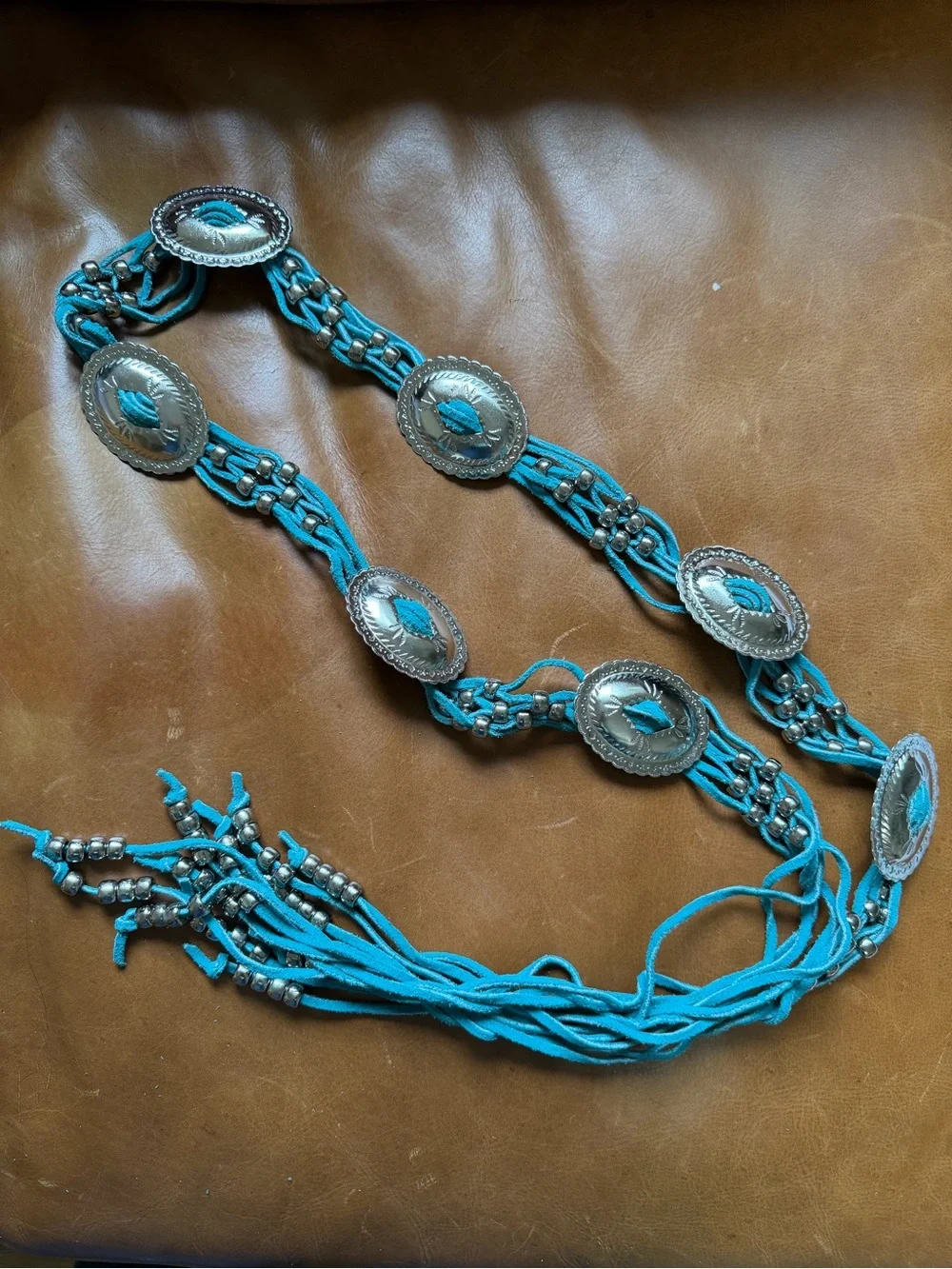 Turquoise Suede Western Concho Belt - Picture 1 of 3